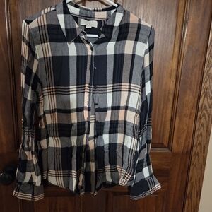 Plaid Button-Up Blouse